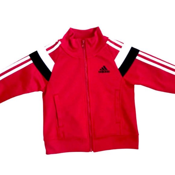 ADIDAS KIDS DESIGNER red jacket 1 full ZIP boy or girl stylish SPORTS winter ♡ - Picture 2 of 7